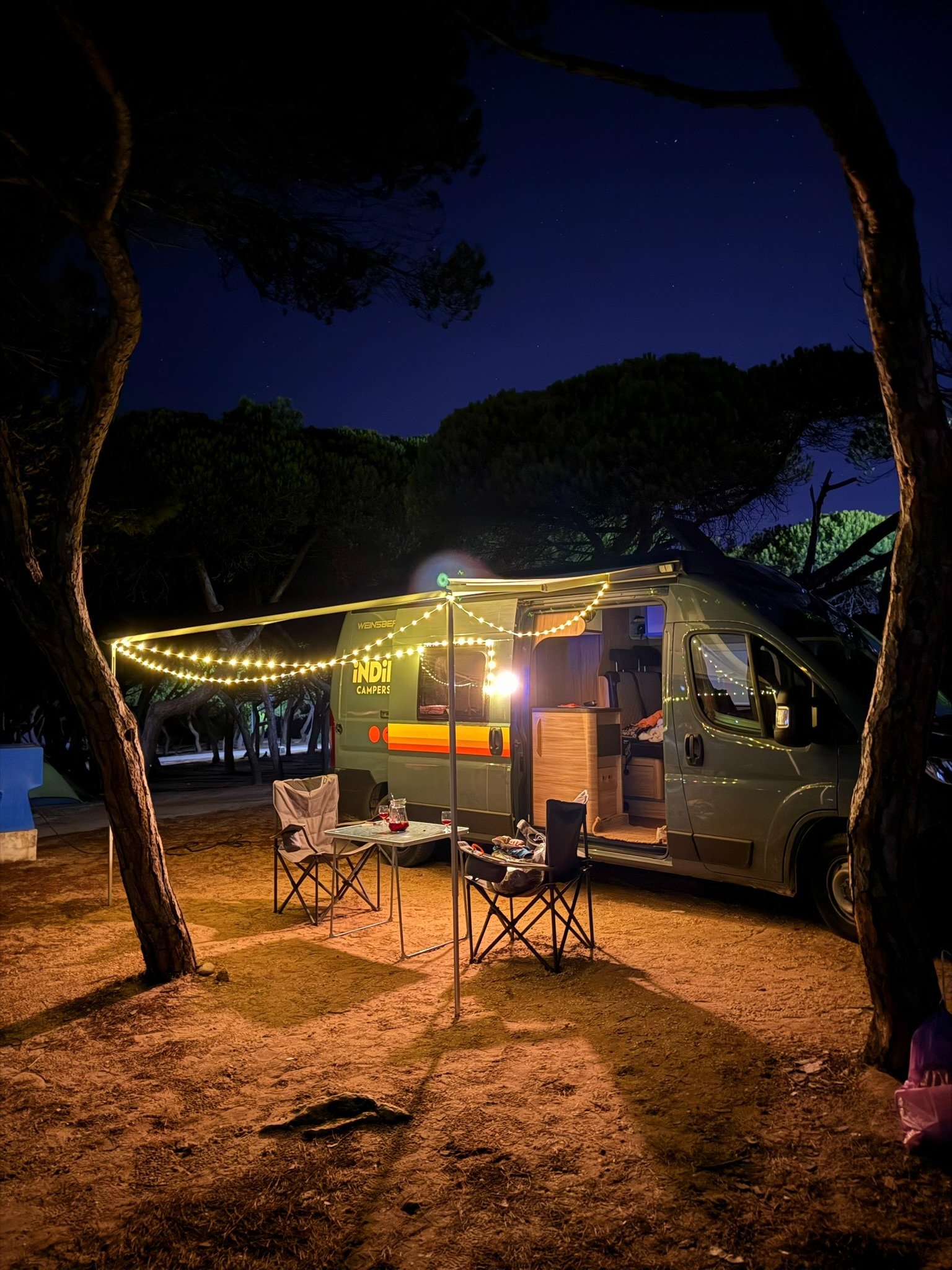 ampervan wild-camping on the Portuguese coast at sunset