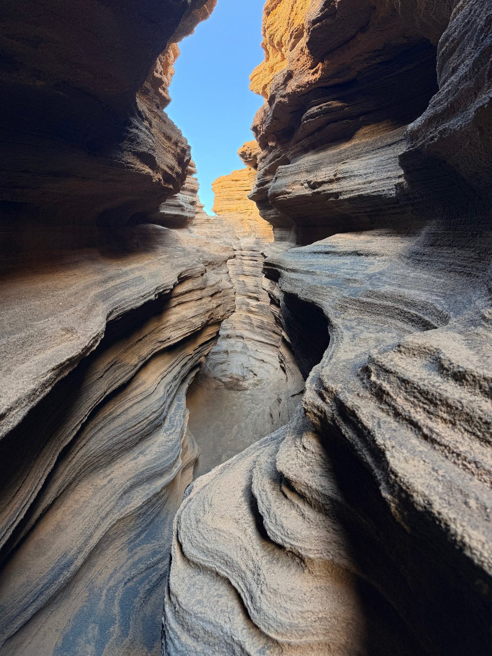 Layered volcanic rock passage in Lanzarote