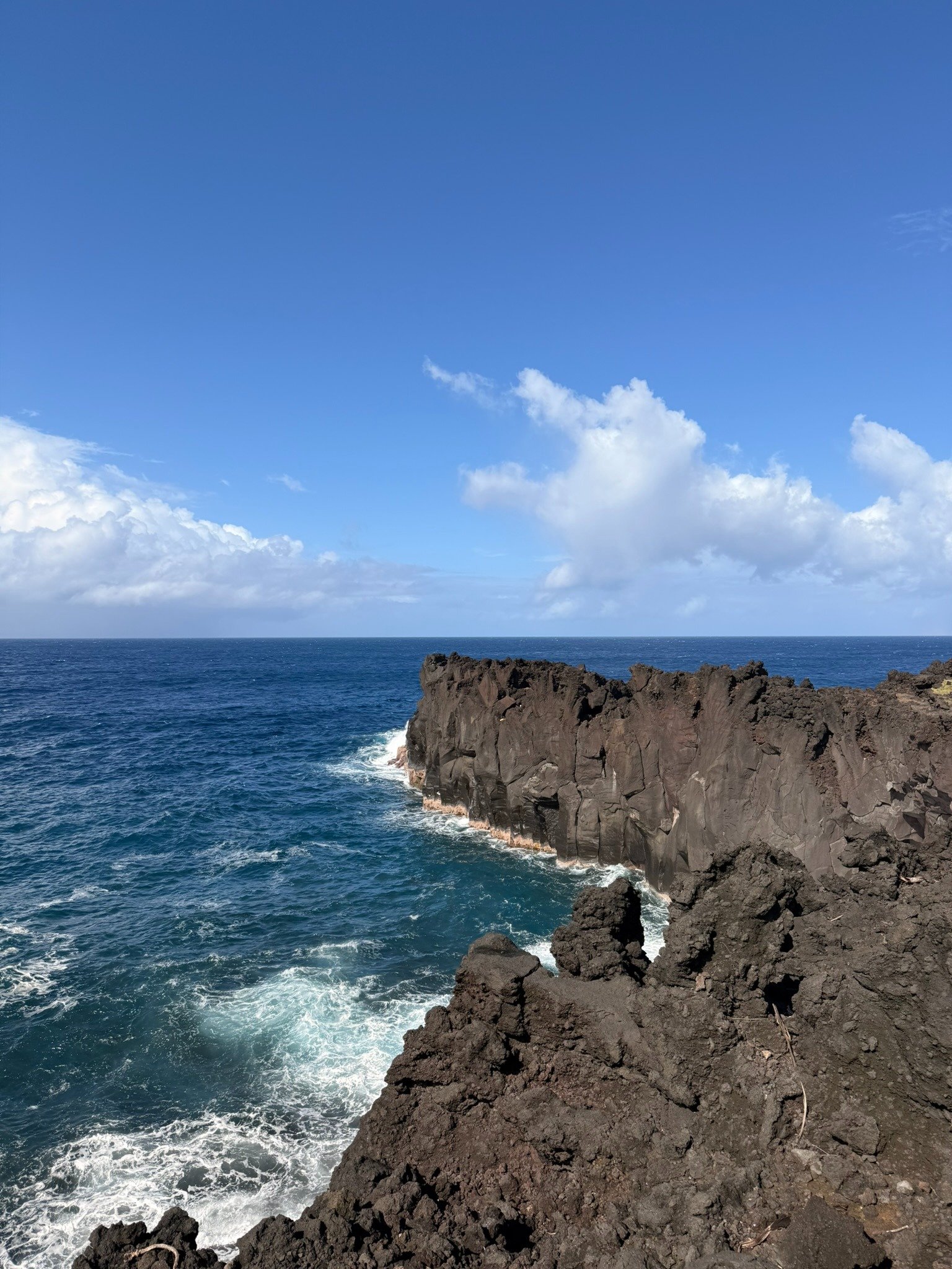 Falaises de basalte noir plongeant dans l’océan au Cap Méchant, dans le sud de La Réunion